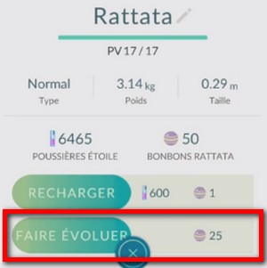 faire évoluer un pokemon