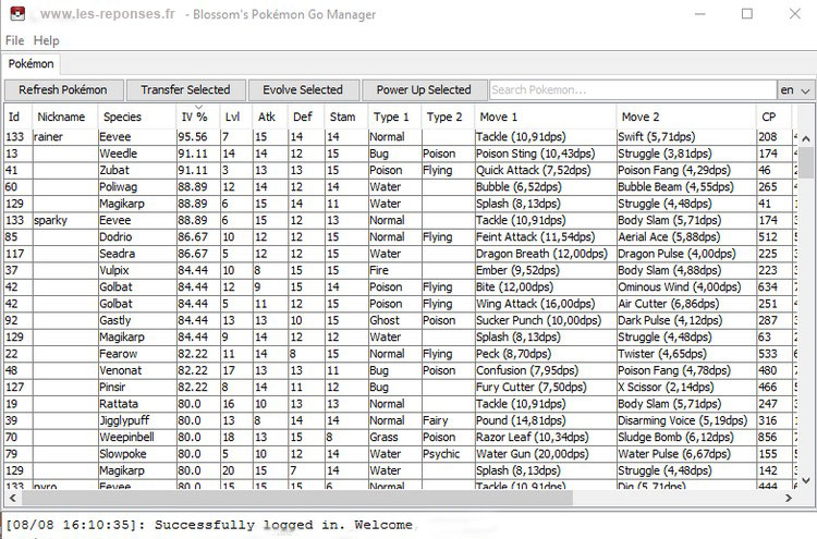 présentation du logiciel blossom pokemon go manager