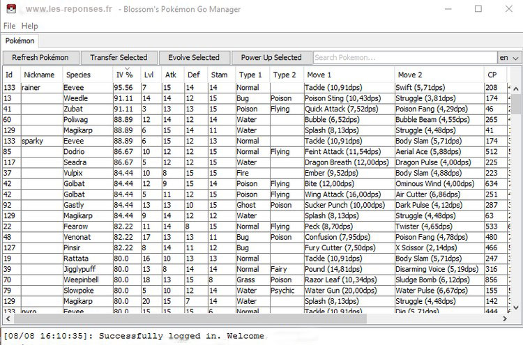 présentation du logiciel blossom pokemon go manager