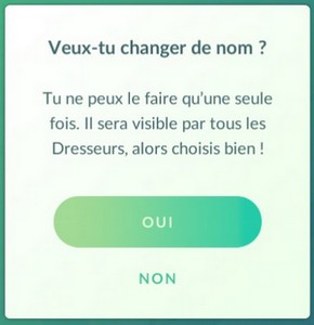 confirmer le changement de nom pokemon go