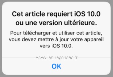 cet article requiert ios 10 erreur