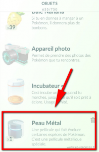 peau metal dans le sac pokemon go