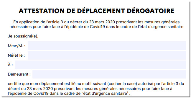 nouvelle attestation deplacement coronavirus